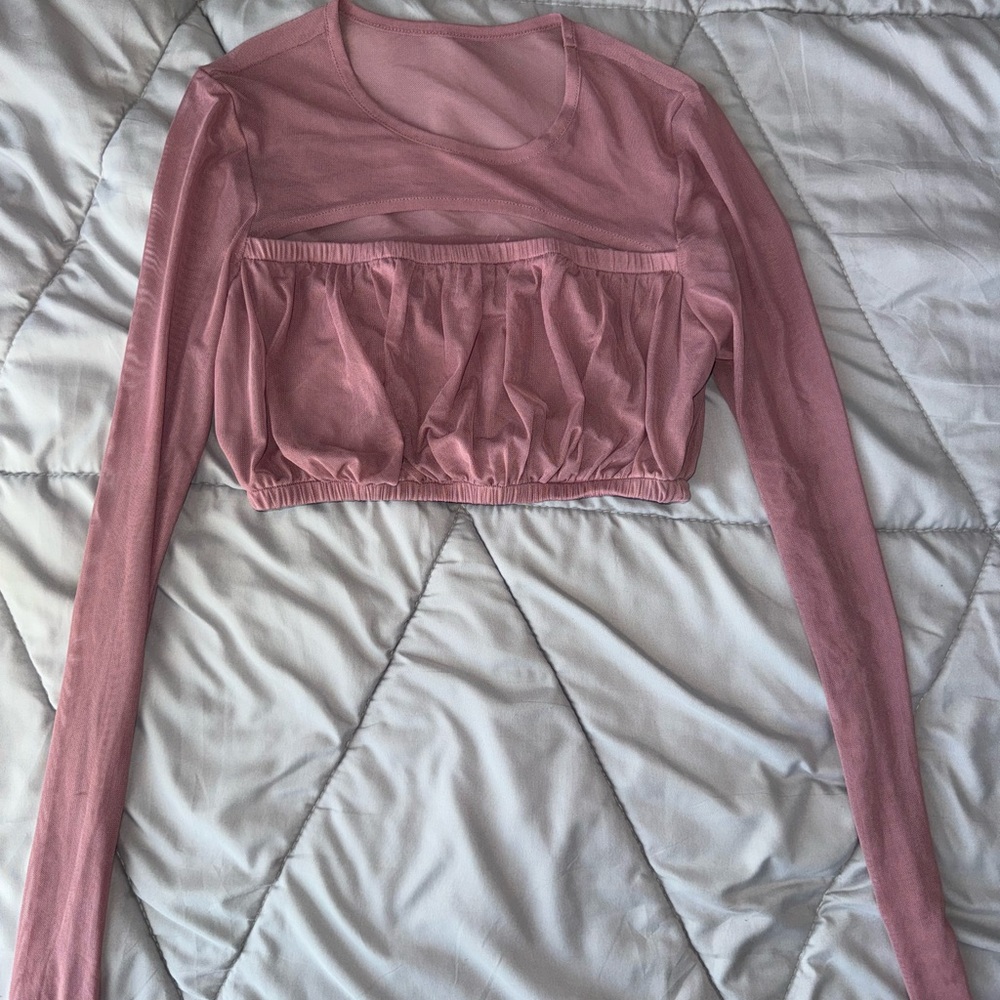 Women's Pink Long Sleeve Crop Top